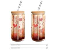 Cosmeria Set di Bicchieri in Vetro con Coperchio e Cannuccia, 2 x 480 ml Bicchieri con Cannuccia e Coperchio, Bicchieri Eco-compatibili per Bevande Fredde, Oggetti estetici