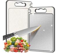 Cosmeria Tagliere 2 in 1 in acciaio inox e plastica con scanalatura per succo e bordo affilato, durevole, lavabile in lavastoviglie, perfetto per carne e verdure