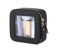 Cosmetic Bag, Leather Bag, Waterproof Zippered Closure Lightweight Compact Spacious Interior Portable Stylish Look, Makeup Storage for Travel Work Women, 5.04x4.92x2.28Inches, Black