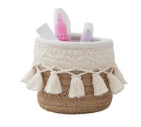 Cosmetic Brush Holder, Cotton Rope Container, Decorative Brush Holder, Bin with Compact Feature, Cylindrical Knitted Basket, Portable Organizer with Boho Design, Key Storage for Table and Shelf