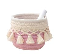 Cosmetic Brush Holder, Cotton Rope Container, Decorative Brush Holder, Bin with Compact Feature, Cylindrical Knitted Basket, Portable Organizer with Boho Design, Key Storage for Table and Shelf
