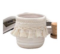 Cosmetic Brush Holder, Cotton Rope Container, Decorative Brush Holder, Bin with Compact Feature, Cylindrical Knitted Basket, Portable Organizer with Boho Design, Key Storage for Table and Shelf