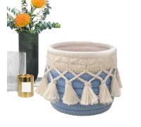 Cosmetic Brush Holder, Cotton Rope Container, Decorative Brush Holder, Bin with Compact Feature, Cylindrical Knitted Basket, Portable Organizer with Boho Design, Key Storage for Table and Shelf