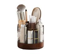 Cosmetic Tool Organizer - Vintage Countertop Holder, Beauty Accessory | Clear Acrylic Build Spazioso Layout Smooth Rotazione Feature, Comb Perfume Storage Bedroom Office Vanity, Noce scuro, Se référer