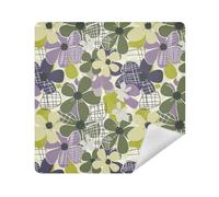 Cosmetici Sacchetti Panno Portatile Toiletry Organizer Viaggio Wrap 13.8 X 13.8 Wrapper Trucco per le Donne, Fiori Verde e Viola, 13.8x13.8in