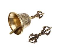 COSMEVIVI 1 Set Vajra Buddista Campane D'oro Artigianale Campana a Mano Del Buddismo Campana Fatta a Mano Con Manico Campana Di Buddha Per Il Tempio Fornitura Buddista Golden Rame