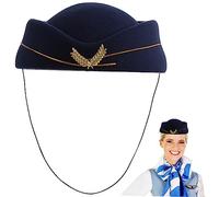 COSMEVIVI 3 Pezzi Cappello Da Hostess Vintage Berretto Da Hostess Lana Hostess Fligjt Cappelli Per La Donna Cappello Fedora Costume Cappello Cappello Da Pilota Airhostes Cappello Di Lana