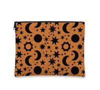 Cosmic - Borsa da trucco vintage con stelle e lune nere da donna, organizer portatile in tela con cerniera, borsa da toilette di Halloween, arancione, 7x9 Inch, stelle