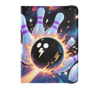 Cosmic Bowling Scene Family Travel Porta passaporto in pelle impermeabile portafoglio denaro e carte per viaggi di lavoro in famiglia