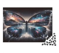 Cosmic Butterfly Fantasy Colourful Galaxy Butterfly Waterfall 1000 Pieces Jigsaws Adults The Impossible Challenge Home Activity 52x38cm/1000pcs