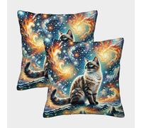 Cosmic Cat Sitting-Fantasy Space Art Style Federe Cuscini Per Divano Decorative Available All Seasons Fodere Per Cuscini 2 Pezzi Quadrate Cerniera Invisibile Del Divano Arredamento 40x40cm
