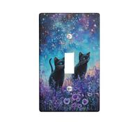 Cosmic Cats - Placche di copertura per interruttore della luce, gatti neri con occhi azzurri per decorazione da parete, piastre da parete in materiale termoplastico, dimensioni standard a levetta