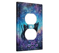 Cosmic Cats - Placche di copertura per interruttore della luce, gatti neri con occhi azzurri per decorazione da parete, piastre da parete in materiale termoplastico, presa singola duplex di dimensioni