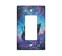 Cosmic Cats - Placche di copertura per interruttore della luce, gatti neri con occhi azzurri per decorazione da parete, piastre da parete in materiale termoplastico, dimensioni standard, bilanciere