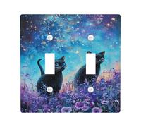 Cosmic Cats - Placche di copertura per interruttore della luce, gatti neri con occhi azzurri per decorazione da parete, piastre da parete in materiale termoplastico, dimensioni standard, doppia