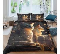 Cosmic catsSet Di Copripiumino ultra microfibra 3 Pezzi stampa di 3D cerniera nascosta Fantasy space art copripiumino con federa soffice ultra morbido e traspirante for bambini Single（135x200cm）