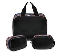 Cosmic City - Trousse per trucchi con pianeta galassia, per donne e uomini, borsa per cosmetici traslucida, borsa da doccia, 3 pezzi, organizer da viaggio per articoli da toeletta, Colore, XL,