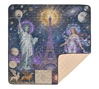 Cosmic Divinity Statua della Libertà e Torre Eiffel, grande ed elegante, tappetino da gioco per bambini, resistente all'acqua, tappetino da gioco per neonati, 127 x 127 cm