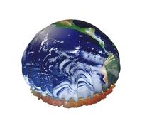 Cosmic Earth - Cuffia da doccia con stampa completa, per donne e uomini, riutilizzabile, a doppio strato, impermeabile, resistente, traspirante