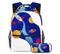 Cosmic Fantasy Zaino con astuccio, set di 2 zaini per bambini per ragazzi ragazze adolescenti, borsa per libri da viaggio per studenti, Multicolore#03, B：29.4x20x40cm P：19x7.5x3.8cm, Zaini Daypack