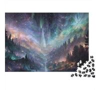 Cosmic Forest Landscape Puzzle 1000 Pezzi Aurora Waterfall in Cartone Riciclato Per Adolescenti Tempo Libero Passare Il Tempo Regalo Set Completo Con Poster 38x26cm/1000pcs