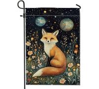 Cosmic Fox - Bandiera da giardino, volpe celeste arancione, decorazione per la casa, bandiera floreale double face, decorazione per prato esterno, per tutte le stagioni e le vacanze, 30,5 x 45,7 cm