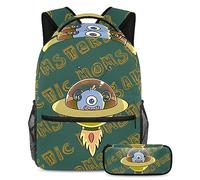 Cosmic Monsters Zaino con astuccio, set di 2 zaini per bambini per ragazzi ragazze adolescenti, borsa da viaggio per studenti, Multicolore, B：29.4x20x40cm P：19x7.5x3.8cm, Zaini Daypack