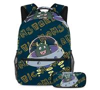 Cosmic Monsters Zaino con astuccio, set di 2 zaini per bambini per ragazzi ragazze adolescenti, borsa da viaggio per studenti, Multicolore, B：29.4x20x40cm P：19x7.5x3.8cm, Zaini Daypack