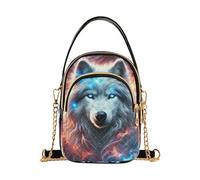 Cosmic Nebula Wolf Borsa a tracolla da donna trapuntata per telefono cellulare con tracolla a catena graziosa borsa a tracolla con cerniera