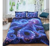 Cosmic octopusSet Di Copripiumino microfibra morbida 3 pezzi motivo 3D con cerniera Fantasy deep sea art copripiumino con federe morbida ultra morbido for coppie Super king（260x220cm）
