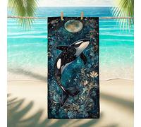 Cosmic Orca - Telo mare in microfibra con galassia e balena, ad asciugatura rapida, assorbente, morbido, leggero, senza sabbia, ideale per l'estate, piscina, campeggio, 178 x 89 cm