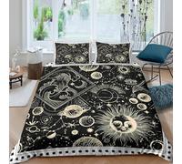 Cosmic patternsSet Di Copripiumino microfibra 3 pezzi motivo 3D cerniera nascosta Vintage astrology art copripiumino con federa soffice ultra morbido e traspirante for bambini Double（200x200cm）