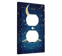COSMIC - Placche di copertura per interruttori della luce, cielo notturno con luna crescente e design, a tema per gli amanti dello spazio, piastre da parete in termoplastica, presa singola duplex di