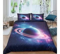 Cosmic planetcopripiumino microfibra morbida 3 pezzi motivo 3D con cerniera Galactic space art Set Di Copripiumino incluso federe aiosa morbida for ragazzi Single（140x200cm）
