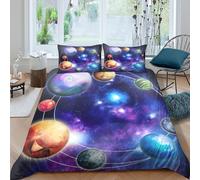 Cosmic planetsSet Di Copripiumino microfibra 3 Pezzi stampa di 3D cerniera nascosta Galactic space art copripiumino con federa soffice ultra morbido e traspirante for bambini Single（135x200cm）