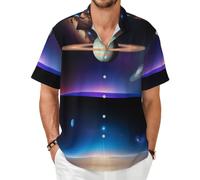 Cosmic Saturn - Camicia a maniche corte con bottoni, stile casual, nero, X-Small-8X-Large