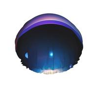 Cosmic Saturn Cuffia da doccia da donna, impermeabile, riutilizzabile, con cordino elastico lavabile, adatta per capelli lunghi e trecce, ideale per la doccia.