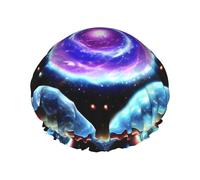 Cosmic Stars - Cuffia da doccia da donna a doppio strato, riutilizzabile, design di grandi dimensioni adatto a tutte le lunghezze di capelli, adatta per ragazze, spa e salone domestico.