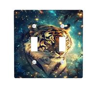 Cosmic Tiger - Placche di copertura per interruttore della luce, design galassia blu vibrante per accenti da parete, piastre da parete in termoplastica, dimensioni standard, doppia levetta