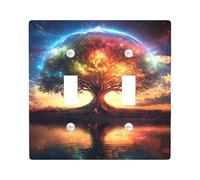 Cosmic Tree - Piastre di protezione per interruttore, motivo albero della galassia multicolore per decorazione da parete singolare, piastre da parete in termoplastica, dimensioni standard, doppio