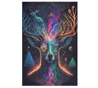 Cosmic Trippy Deer Puzzle Per Adulti 1000 Pezzi Difficile Puzzles in Legno Impegnativo Gioco Preciso A Incastro Gioco Educativo Sfida Giocattolo 78×53cm