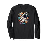 Cosmic Vibes Only Astronaut Space Planets Design Maglia a Manica