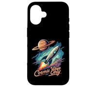 Cosmic Vibes Only Retro Space Rocket Planet Galaxy Aesthetic Custodia per iPhone 16