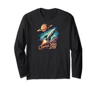 Cosmic Vibes Only Retro Space Rocket Planet Galaxy Aesthetic Maglia a Manica
