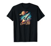 Cosmic Vibes Only Retro Space Rocket Planet Galaxy Aesthetic Maglietta