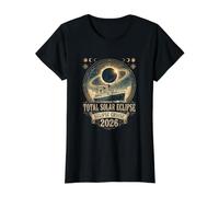 Cosmic Voyage Eclipse Event Apparel Fruit of Loom Original T Total Solar Eclipse Cruise 2026 Vintage Ocean Spagna Islanda Maglietta con Stampa Grafica Economica, Donna, Nero, S Donna (Pacco da 1)