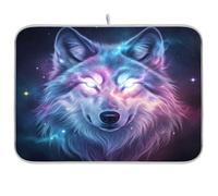 Cosmic Wolf - Tappetino scolapiatti in microfibra, reversibile, per bancone della cucina, 45,7 x 61 cm, colore: viola
