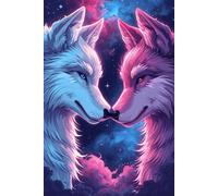 Cosmic Wolves Notebook: Lined Journal for Writing, Notes & Creativity - Blue & Pink Galaxy Wolves Design