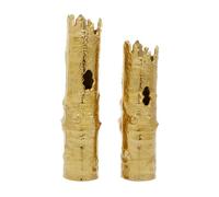 CosmoLiving by Cosmopolitan Aluminum Metal Decorative Vase Tree Trunk Inspired Centerpiece Vases, Set of 2 Flower Vases for Home Decoration 18", 15"H, Gold
