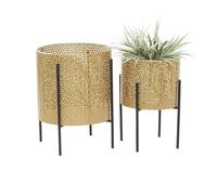 CosmoLiving by Cosmopolitan Metal Indoor Outdoor Planter Floral Cutout Small Planter Pot with Removable Stand, Set of 2 Planters 15", 14" H, Gold